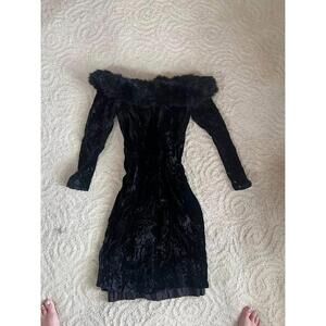 Vintage 90s Tadashi Black Velvet Dress– Made in USA– Size 12
